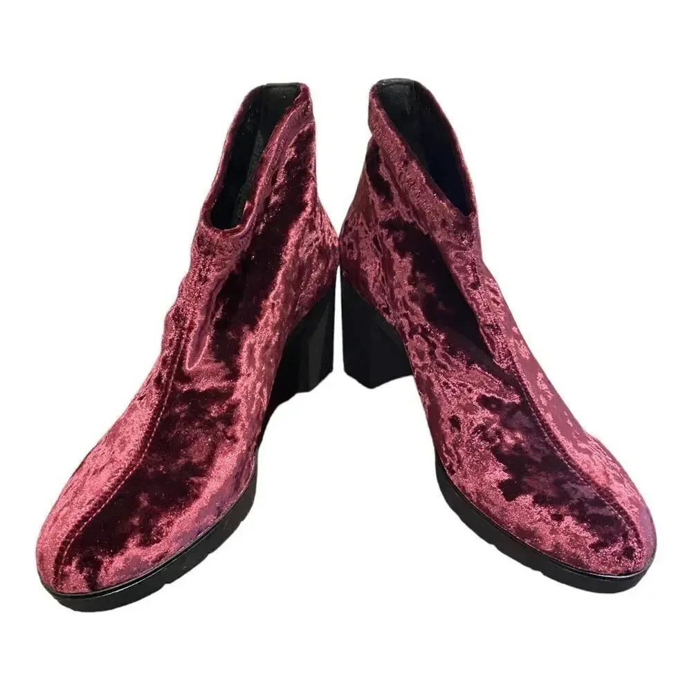 New TONI PONS Anthropologie Burgundy Crushed Velvet Ankle Boots Booties 40 9